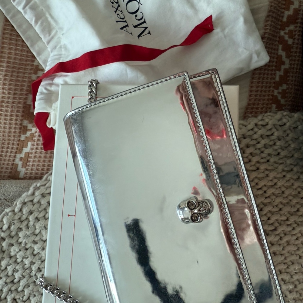 Alexander McQueen Shiny Silver Skull Clutch